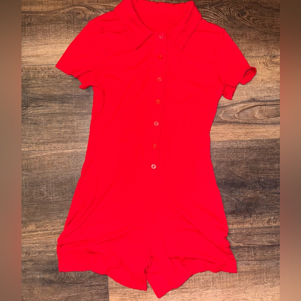 Vibrant Red Button-Up Romper